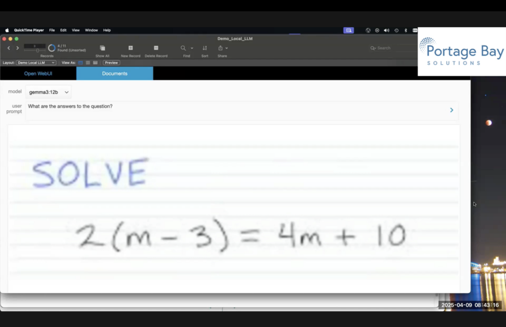 Slide 3, showing a basic algebra question of 2(m - 3) = 4m + 10